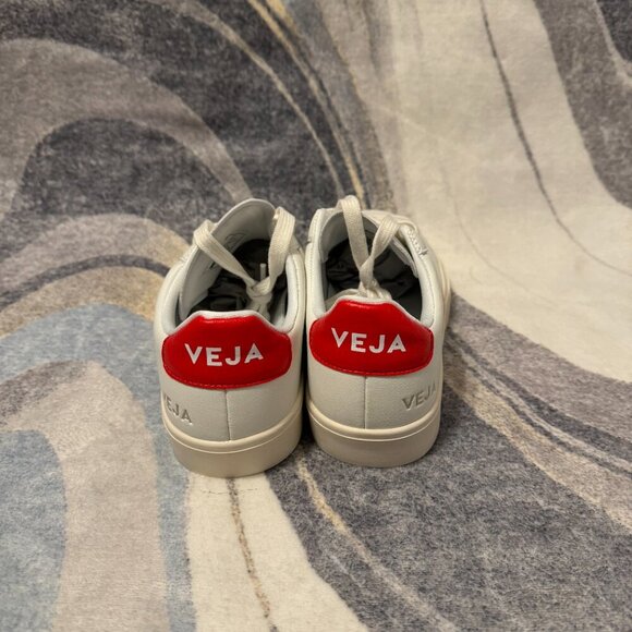 Veja Campo Canvas White Pekin Red Leather Womens Size 6.5 - Picture 4 of 5